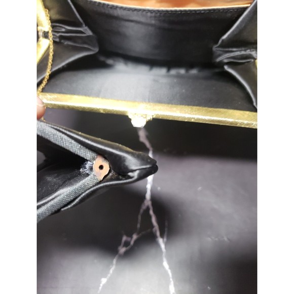 Delicate GOLD Satin Handbag Harry Levine USA Crystal Clasp Clutch w/ Coin Purse - Picture 5 of 10